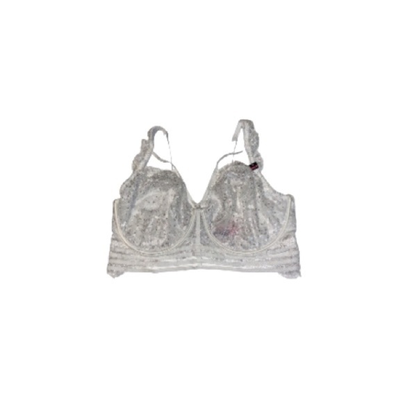 🆕 La SENZA White Lace Rhinestone Criss Cross Bra - Women’s Size 38DDD / DDD38 - Picture 1 of 9